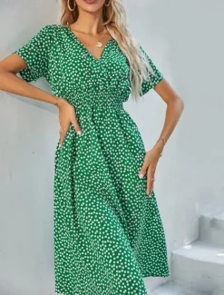 Women's Midi Dress Casual Dress Swing Dress A Line Dress Stylish Casual Vacation Daily Regular Fit Floral Short Sleeve V Neck Black White Yellow Pink Summer Women Spring Dresses
