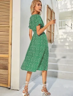 Women's Midi Dress Casual Dress Swing Dress A Line Dress Stylish Casual Vacation Daily Regular Fit Floral Short Sleeve V Neck Black White Yellow Pink Summer Women Spring Dresses