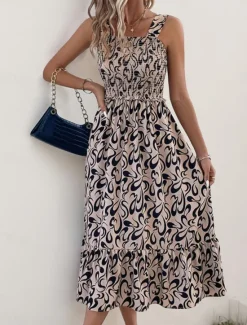 Hot Women's Midi Dress Casual Dress A Line Dress Slip Dress Stylish Casual Vacation Daily Regular Fit Graphic Sleeveless Strap Summer Women Vacation Dresses