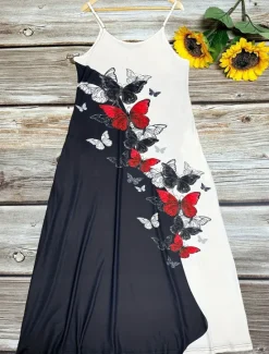 Women's Midi Dress Casual Dress A Line Dress Summer Dress Slip Dress Stylish Casual Vacation Daily Regular Fit Butterfly Sleeveless U Neck Summer Women Vacation Dresses