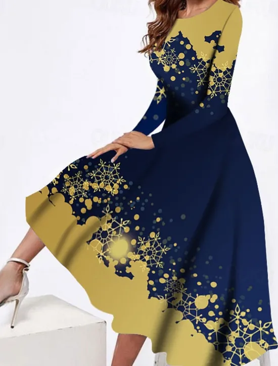 Sale Women's Midi Dress Casual Dress Winter Dress Swing Dress Fashion Modest Formal Outdoor Party Regular Fit Flower Long Sleeve Crew Neck Spring Fall Winter Autumn Women Cocktail Dress