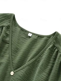 Best Women's Midi Dress Casual Dress A Line Dress Stylish Basic Casual Vacation Daily Regular Fit Plain Long Sleeve V Neck Black Army Green Summer Spring Women Work Dresses