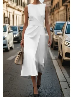 Hot Women's Midi Dress Casual Dress Tank Dress Summer Dress Fashion Modern Daily Date Weekend Regular Fit Plain Sleeveless Crew Neck Black White Blue Green Summer Women Work Dresses|White Dresses