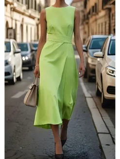 Hot Women's Midi Dress Casual Dress Tank Dress Summer Dress Fashion Modern Daily Date Weekend Regular Fit Plain Sleeveless Crew Neck Black White Blue Green Summer Women Work Dresses|White Dresses