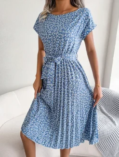 Clearance Women's Midi Dress Casual Dress A Line Dress Stylish Casual Vacation Daily Regular Fit Floral Short Sleeve Crew Neck Pink Light Blue Summer Spring Women Spring Dresses
