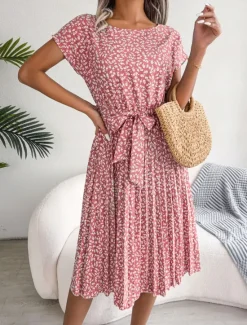 Clearance Women's Midi Dress Casual Dress A Line Dress Stylish Casual Vacation Daily Regular Fit Floral Short Sleeve Crew Neck Pink Light Blue Summer Spring Women Spring Dresses