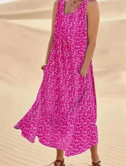 Online Women's Midi Dress Casual Dress Floral Dress Beach Dress Hawaiian Casual Vacation Daily Date Regular Fit Floral Sleeveless Crew Neck Light Pink Pink Blue Summer Women Spring Dresses|Casual Dress
