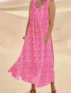 Online Women's Midi Dress Casual Dress Floral Dress Beach Dress Hawaiian Casual Vacation Daily Date Regular Fit Floral Sleeveless Crew Neck Light Pink Pink Blue Summer Women Spring Dresses|Casual Dress
