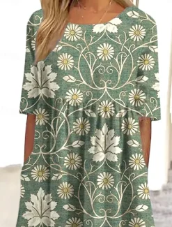 Clearance Women's Midi Dress Casual Dress T Shirt Dress Tee Dress Sundress A Line Dress Bohemia Vacation Vintage Regular Fit Ombre Floral Graphic Short Sleeve Crew Neck Sage Green Dusty Blue Light Blue Summer Women Casual Dress