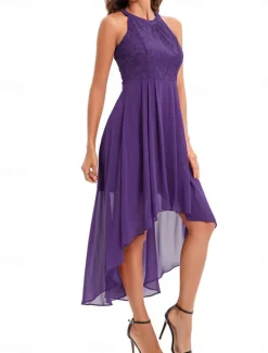 Women's Midi Dress Chiffon Dress A Line Dress Elegant Formal Wedding Party Regular Fit Sleeveless Crew Neck Navy Blue Purple Summer Women Work Dresses