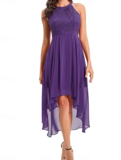 Women's Midi Dress Chiffon Dress A Line Dress Elegant Formal Wedding Party Regular Fit Sleeveless Crew Neck Navy Blue Purple Summer Women Work Dresses