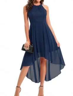 Women's Midi Dress Chiffon Dress A Line Dress Elegant Formal Wedding Party Regular Fit Sleeveless Crew Neck Navy Blue Purple Summer Women Work Dresses