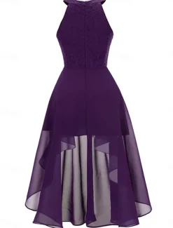 Women's Midi Dress Chiffon Dress A Line Dress Elegant Formal Wedding Party Regular Fit Sleeveless Crew Neck Navy Blue Purple Summer Women Work Dresses