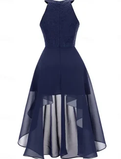 Women's Midi Dress Chiffon Dress A Line Dress Elegant Formal Wedding Party Regular Fit Sleeveless Crew Neck Navy Blue Purple Summer Women Work Dresses