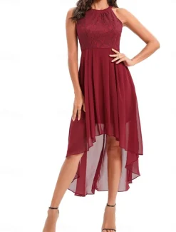 Women's Midi Dress Chiffon Dress A Line Dress Elegant Formal Wedding Party Regular Fit Sleeveless Crew Neck Navy Blue Purple Summer Women Work Dresses