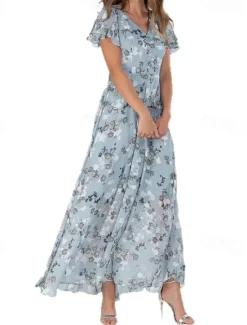 Online Women's Midi Dress Cocktail Dress Floral Dress Print Dress Fashion Modern Outdoor Vacation Tea Party Regular Fit Flower Short Sleeve V Neck Blue Green Light Blue Summer Women Floral Dresses