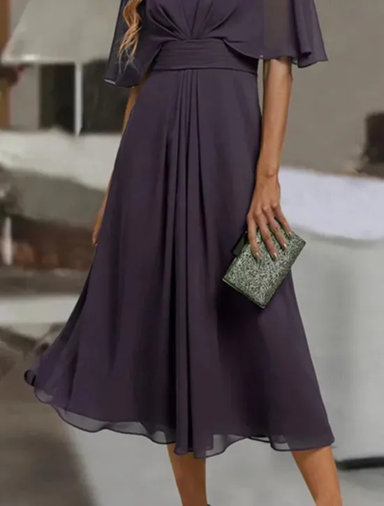 Sale Women's Midi Dress Cocktail Dress Wedding Guest Dress Chiffon Dress Swing Dress Fashion Outdoor Holiday Date Regular Fit Plain Short Sleeve V Neck Pink Blue Purple Summer Women Cocktail Dress