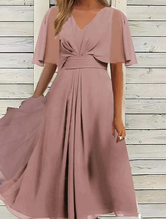 Sale Women's Midi Dress Cocktail Dress Wedding Guest Dress Chiffon Dress Swing Dress Fashion Outdoor Holiday Date Regular Fit Plain Short Sleeve V Neck Pink Blue Purple Summer Women Cocktail Dress