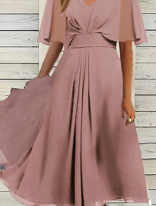 Sale Women's Midi Dress Cocktail Dress Wedding Guest Dress Chiffon Dress Swing Dress Fashion Outdoor Holiday Date Regular Fit Plain Short Sleeve V Neck Pink Blue Purple Summer Women Cocktail Dress