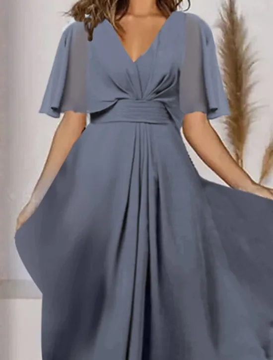 Sale Women's Midi Dress Cocktail Dress Wedding Guest Dress Chiffon Dress Swing Dress Fashion Outdoor Holiday Date Regular Fit Plain Short Sleeve V Neck Pink Blue Purple Summer Women Cocktail Dress