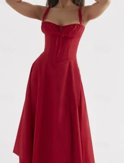 Outlet Women's Midi Dress Cocktail Dress Fashion Outdoor Party Tea Party Regular Fit Plain Sleeveless U Neck Red Blue Summer Women Cocktail Dress