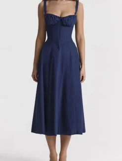 Outlet Women's Midi Dress Cocktail Dress Fashion Outdoor Party Tea Party Regular Fit Plain Sleeveless U Neck Red Blue Summer Women Cocktail Dress