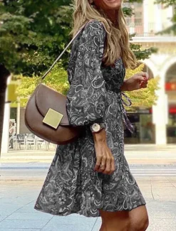Clearance Women's Midi Dress Corset Dress Shift Dress Summer Dress Puff Sleeve Dress Vacation Vacation Daily Regular Fit Graphic 3/4 Length Sleeve V Neck Red Blue Purple Brown Summer Women Casual Dress