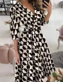 Women's Midi Dress Corset Dress Summer Dress Bodycon Dress Fit And Flare Dress Vacation Vacation Daily Regular Fit Floral Half Sleeve Shirt Collar Black And White Black White Green Summer Women Vacation Dresses