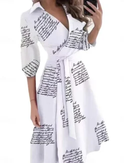 Women's Midi Dress Corset Dress Summer Dress Bodycon Dress Fit And Flare Dress Vacation Vacation Daily Regular Fit Floral Half Sleeve Shirt Collar Black And White Black White Green Summer Women Vacation Dresses