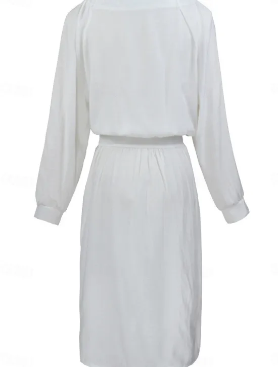 Online Women's Midi Dress Cotton Linen Dresses Casual Dress A Line Dress Basic Vacation Daily Regular Fit Plain Long Sleeve V Neck Summer Spring Women Dresses