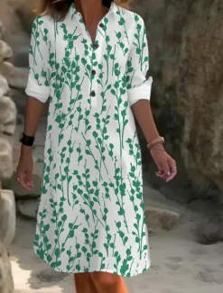 Women's Midi Dress Cotton Linen Dresses Shirt Dress Casual Dress Fashion Casual Daily Modern Outdoor Vacation Daily Loose Fit Floral Long Sleeve Shirt Collar White Navy Blue Royal Blue Blue Summer Women Dresses|Spring Dresses