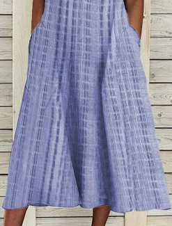 Outlet Women's Midi Dress Cotton Linen Dresses Tank Dress Summer Dress Print Dress Active Fashion Outdoor Daily Weekend Loose Fit Plaid Sleeveless V Neck Black Pink Blue Purple Summer Spring Women Dresses