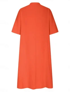 Sale Women's Midi Dress Cotton Linen Dresses Basic Casual Vacation Daily Regular Fit Plain 3/4 Length Sleeve Notched Neck Black Red Purple Light Blue Summer Women Dresses