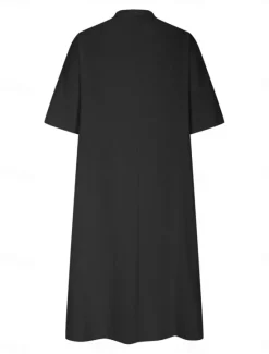 Sale Women's Midi Dress Cotton Linen Dresses Basic Casual Vacation Daily Regular Fit Plain 3/4 Length Sleeve Notched Neck Black Red Purple Light Blue Summer Women Dresses