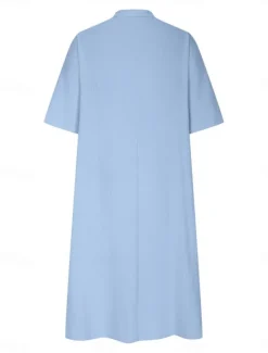 Sale Women's Midi Dress Cotton Linen Dresses Basic Casual Vacation Daily Regular Fit Plain 3/4 Length Sleeve Notched Neck Black Red Purple Light Blue Summer Women Dresses