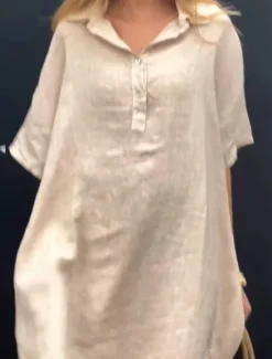 Online Women's Midi Dress Cotton Linen Dresses Casual Dress Basic Casual Vacation Daily Loose Fit Plain Half Sleeve Shirt Collar Yellow Pink Blue Khaki Summer Spring Fall Women Dresses