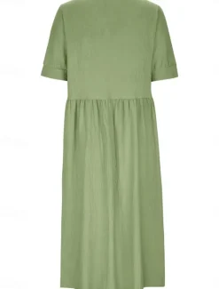 Hot Women's Midi Dress Cotton Linen Dresses Casual Dress Cotton Linen Dress Elegant Vintage Stylish Vacation Daily Loose Fit Plain Short Sleeve Crew Neck White Purple Green Gray Summer Spring Women Dresses
