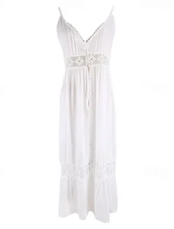 Best Women's Midi Dress Cotton Linen Dress Slip Dress Boho Dress Basic Classic Modern Vacation Holiday Going out Regular Fit Plain Sleeveless Spaghetti Strap Summer Women White Dresses