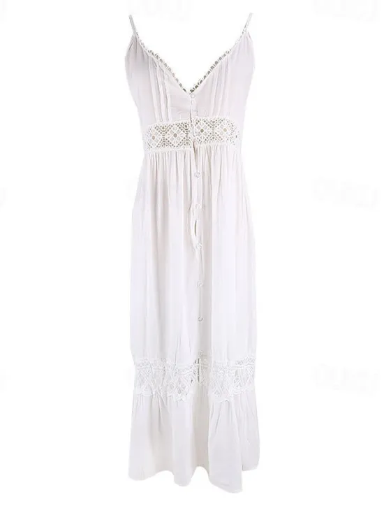 Best Women's Midi Dress Cotton Linen Dress Slip Dress Boho Dress Basic Classic Modern Vacation Holiday Going out Regular Fit Plain Sleeveless Spaghetti Strap Summer Women White Dresses