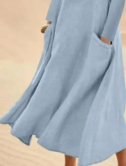 New Women's Midi Dress Cotton Linen Dresses Elegant Stylish Basic Vacation Daily Date Loose Fit Plain Long Sleeve Crew Neck White Light Green Pink Sky Blue Spring Fall Women Dresses