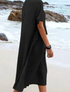Clearance Women's Midi Dress Cotton Linen Dresses Casual Dress Summer Dress Classic Modern Daily Weekend Regular Fit Plain Short Sleeve Crew Neck Black Yellow Pink Royal Blue Summer Women Dresses