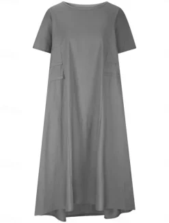 Clearance Women's Midi Dress Cotton Linen Dresses Casual Dress Summer Dress Classic Modern Daily Weekend Regular Fit Plain Short Sleeve Crew Neck Black Yellow Pink Royal Blue Summer Women Dresses