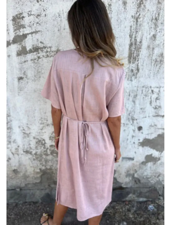 Online Women's Midi Dress Cotton Linen Dress Fashion Basic Daily Going out Beach Regular Fit Flower Short Sleeve V Neck White Yellow Pink Wine Summer Women White Dresses