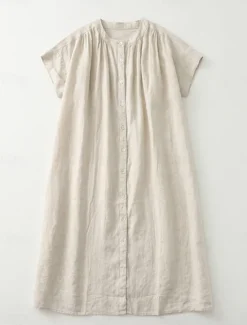 Clearance Women's Midi Dress Cotton Dress Summer Dress Casual Daily Regular Fit Plain Short Sleeve Crew Neck Black Brown Apricot Summer Women Casual Dress