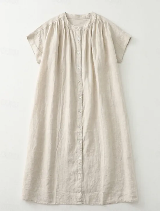 Clearance Women's Midi Dress Cotton Dress Summer Dress Casual Daily Regular Fit Plain Short Sleeve Crew Neck Black Brown Apricot Summer Women Casual Dress