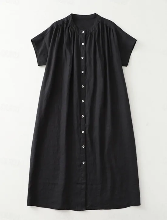 Clearance Women's Midi Dress Cotton Dress Summer Dress Casual Daily Regular Fit Plain Short Sleeve Crew Neck Black Brown Apricot Summer Women Casual Dress