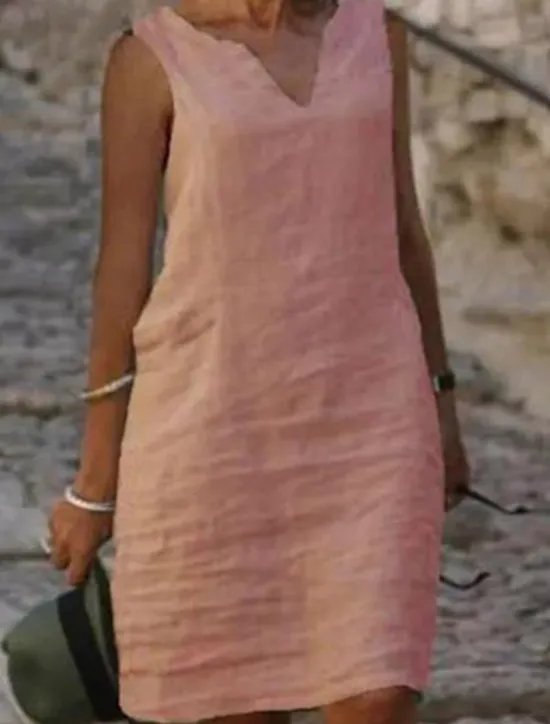 Clearance Women's Midi Dress Cotton Linen Dresses Casual Dress Cotton Linen Dress Shift Dress Basic Casual Vacation Daily Going out Regular Fit Pure Color Sleeveless Split Neck Yellow Pink Blue Green Summer Women Dresses