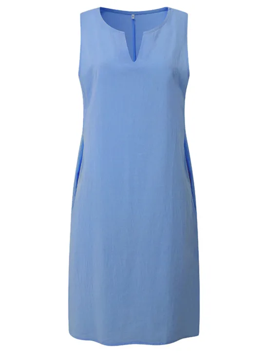 Clearance Women's Midi Dress Cotton Linen Dresses Casual Dress Cotton Linen Dress Shift Dress Basic Casual Vacation Daily Going out Regular Fit Pure Color Sleeveless Split Neck Yellow Pink Blue Green Summer Women Dresses