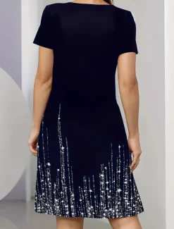 New Women's Midi Dress Elegant Party Evening Crew Neck Short Sleeve T Shirt Dress Tee Dress Shift Dress Casual Formal Daily Regular Fit Floral Abstract Short Sleeve Crew Neck Black Blue Green Spring Women T Shirt Dresses