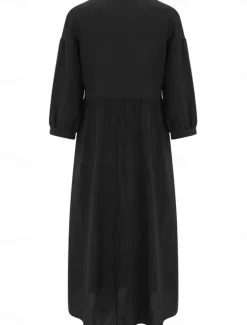New Women's Midi Dress Elegant Vintage Stylish Lantern Sleeve Vacation Daily Regular Fit Plain 3/4 Length Sleeve V Neck Black White Summer Spring Fall Women T Shirt Dresses